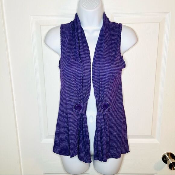 Casual Land Sleeveless Stripe Deco Button Shawl Vest Purple S - Picture 4 of 11